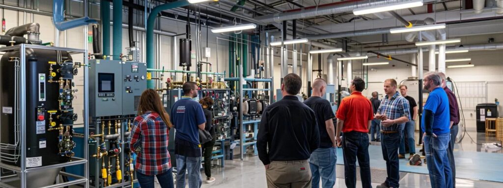 Tour group views industrial water purification equipment, showcasing advanced water treatment systems and technology in Washington, DC.