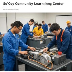 Students engaged in hands-on HVAC training at Su&rsquo;Coy Community Learning Center, working on equipment and systems in a classroom setting.