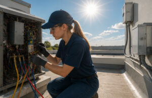 HVAC technician working on air conditioning unit, Su’Coy CLC training for Maryland HVAC careers.